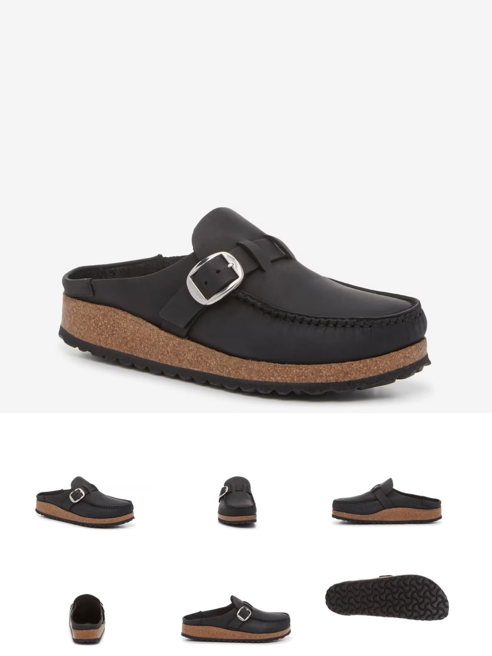 Birkenstock Black Cork-Platform Slip-On Mule with Silver Buckle